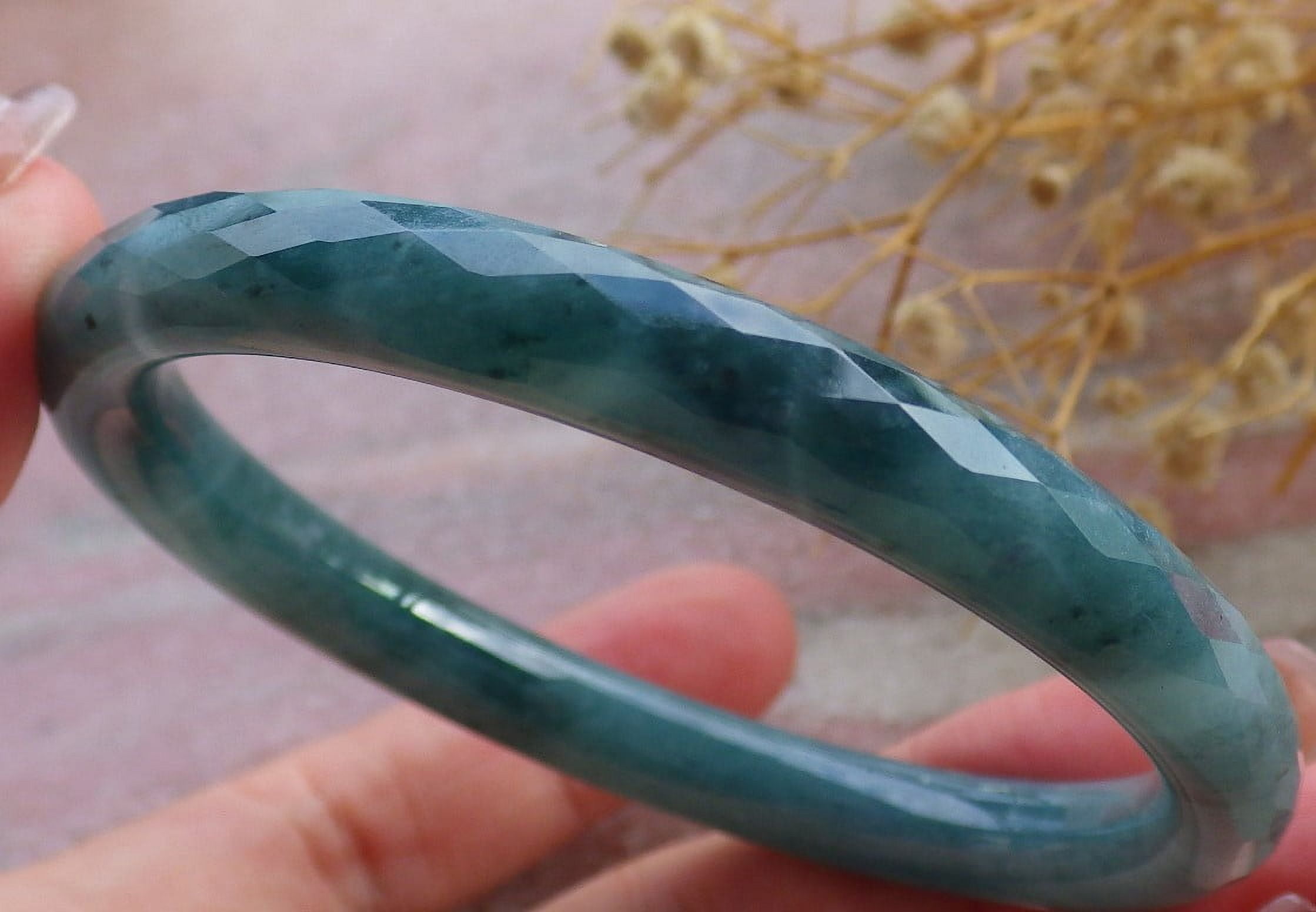 Icy Green Natural A JADE Jadeite Dia Cut Circle Bangle Bracelet 58 mm 682723 TN