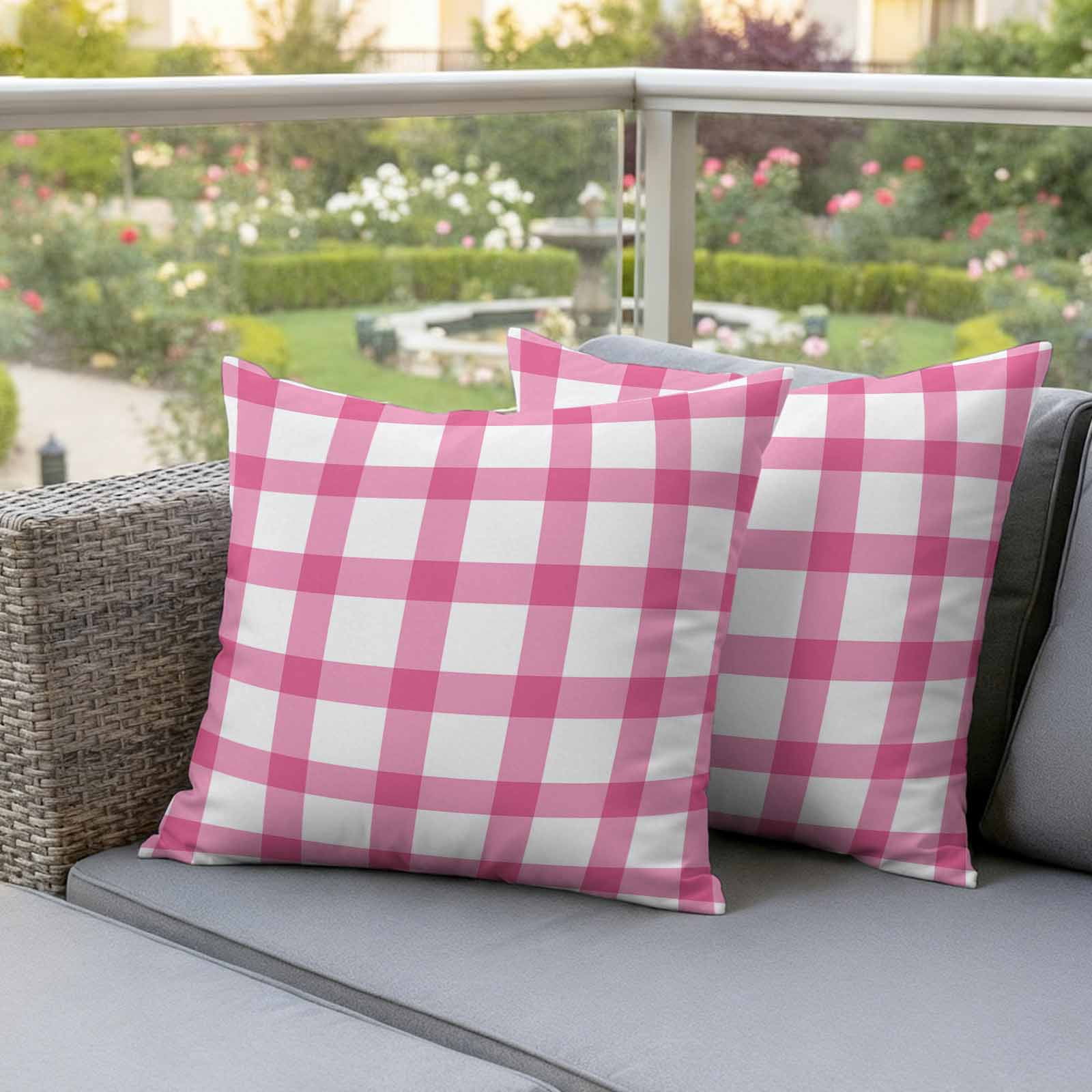 Pink and Pillow Covers 2 Pack White Checker Plaid Pillowcase Waterproof Outdoor Throw Pillow Cover for Patio Garden Square Cushion 18”x18”