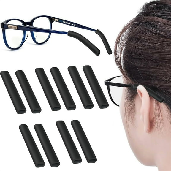 Black Eye Glasses Ear Cushion for Glasses - 5 Pairs Grip Anti-Slip Elastic Comfort Temple Sleeves - GIXUSIL Eyewear Retainer Tip, Silicone Ear Pads for Reading Eyeglasses