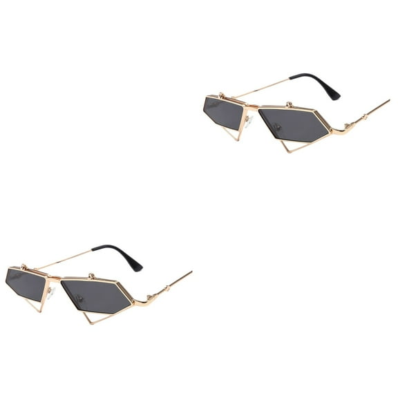 Set of 2 Polarized Steampunk Sunglasses with V Nose Bridge, Stylish Grey Lenses for Outdoor and Party Wear