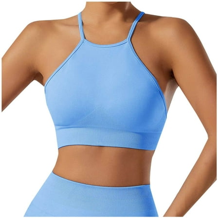 Yyeselk Sports Bra for Women Cross Back Push Up Workout Tank Tops Square Neck High Support Fitness Yoga Running Crop Tops Blue M