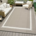 thumbnail image 5 of HIWEAVER 8' x 10' Camel Outdoor Rug PP Plastic Straw Woven Waterproof Patio Rug with Border Portable Outside Carpet for Balcony Deck Picnic Garden Decor, 5 of 7