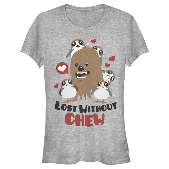 Junior's Star Wars Valentine's Day Lost Without Chew and Porgs  Graphic Tee Athletic Heather 2X Large