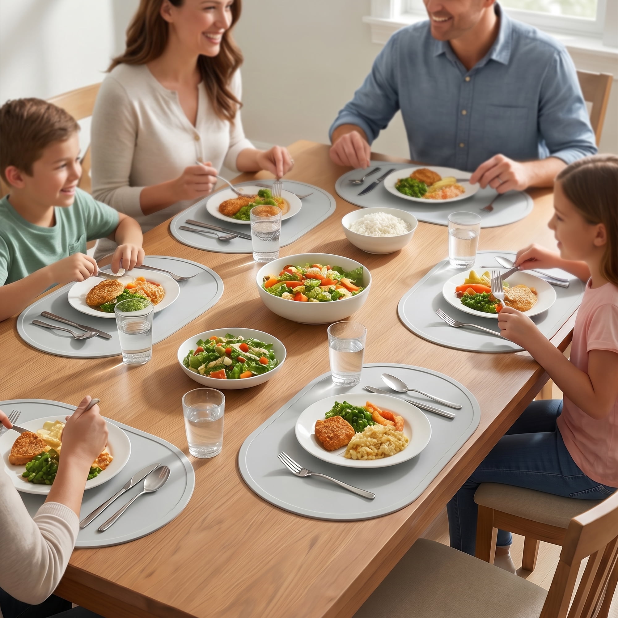 Unique Bargains 6 Pack Silicone Placemats for Kitchen Dining Table Decor Light Gray