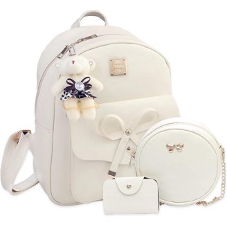 3-Piece PU Leather Backpack Set Mini Daypack with Bowknot Adjustable Straps Walmart Mini Leather Backpack Purse Set - Bowknot Small  main image 4
