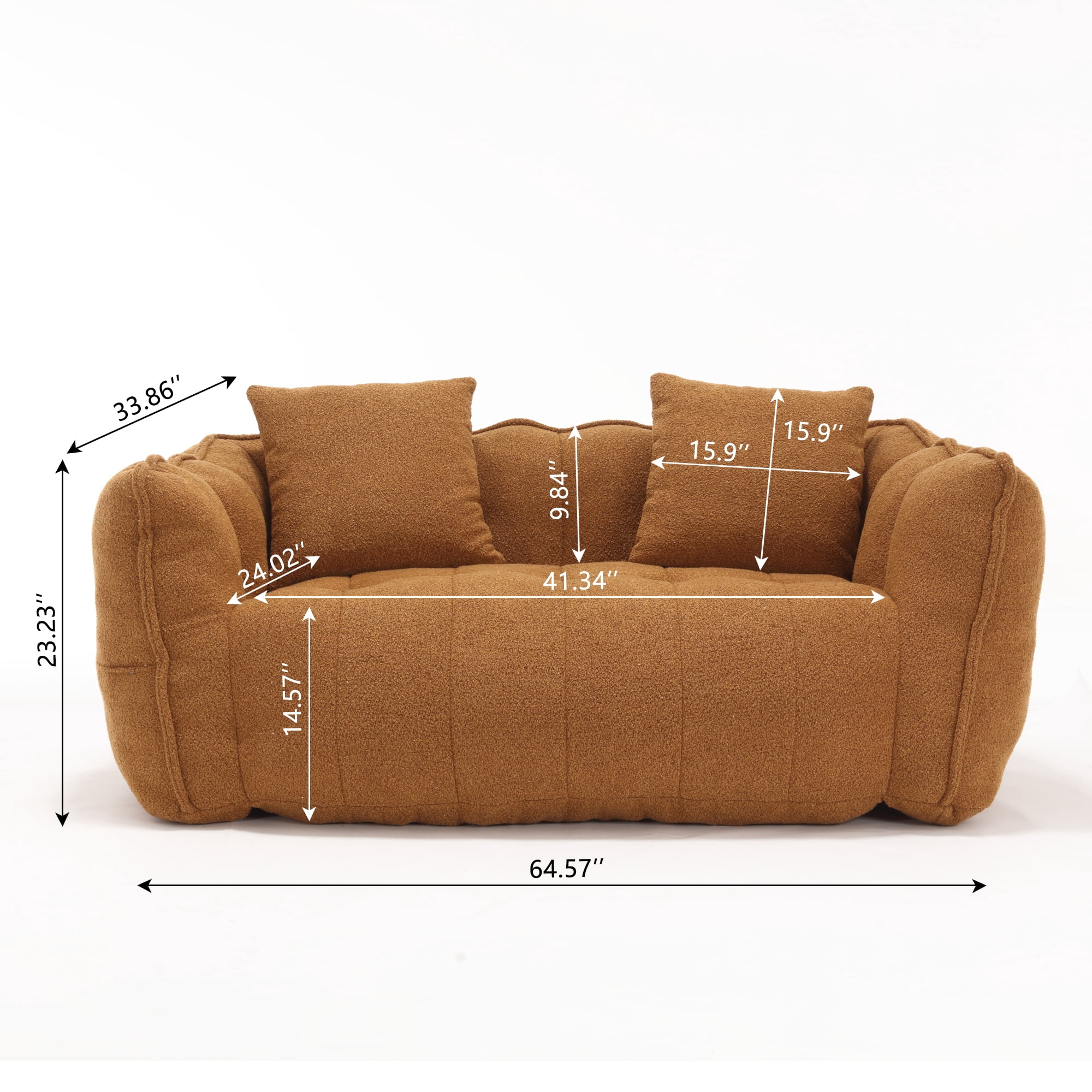 Aukfa 65" Compressed Loveseat Sofa for Living Room,No Assembly Required, 2 Pillow, Chenille, Orange