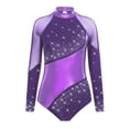 thumbnail image 3 of YiZYiF Womens Shiny Rhinestone Ballet Gymnastics Dance Leotard Long Sleeve Figure Skating Dancewear Purple XXL, 3 of 6