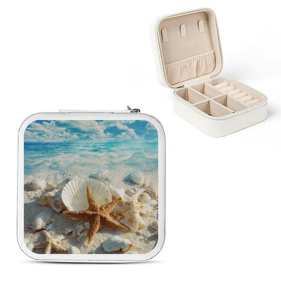 ZFLMY Starfish Seashells Beach Jewelry Box for Necklaces Rings Earrings White