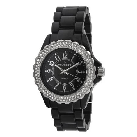Peugeot Women's Swarovski Crystal Bezel Black Acrylic Watch