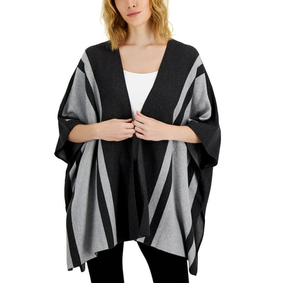 Alfani Petite Striped Cape Sweater Grey Heather Colorblock PXL