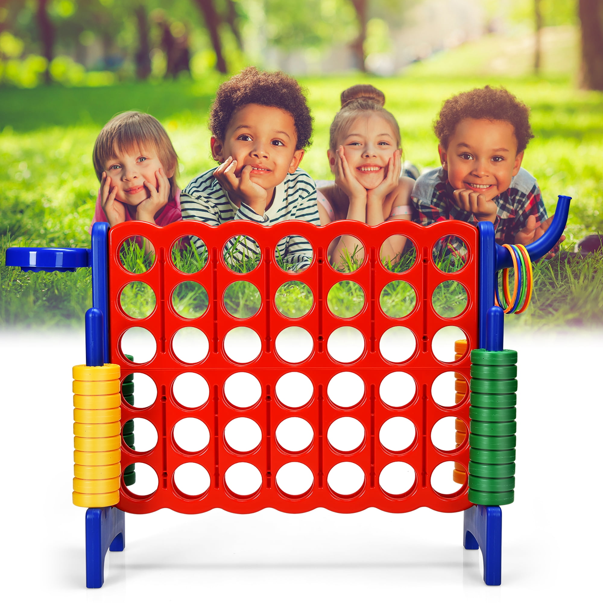 Costway 4-in-A Row Giant Game Set w/Basketball Hoop for Family Blue