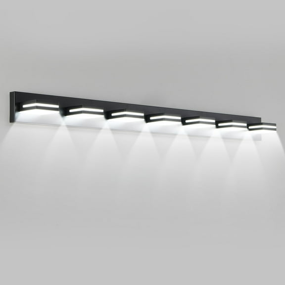 Modern Black LED Vanity Light, 7-Lights Wall Sconce for Bathroom and Mirror, Sleek Minimalist Design, Energy-Efficient, Easy to Install