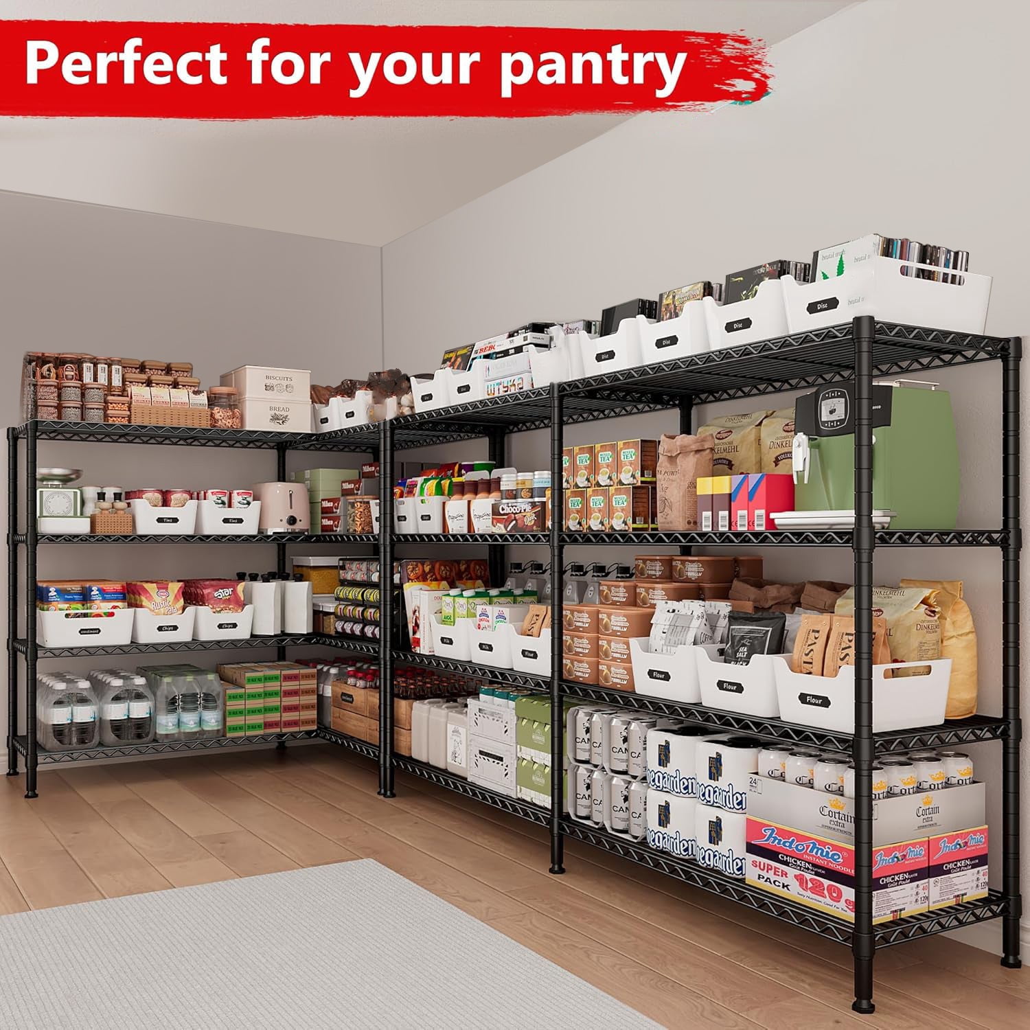 Sailvan 4-Tier Heavy Duty Metal Storage Rack,60"W x 14"D x 60"H Adjustable Wire Shelving Unit,1200 lbs Capacity Garage Pantry Shelves,Black
