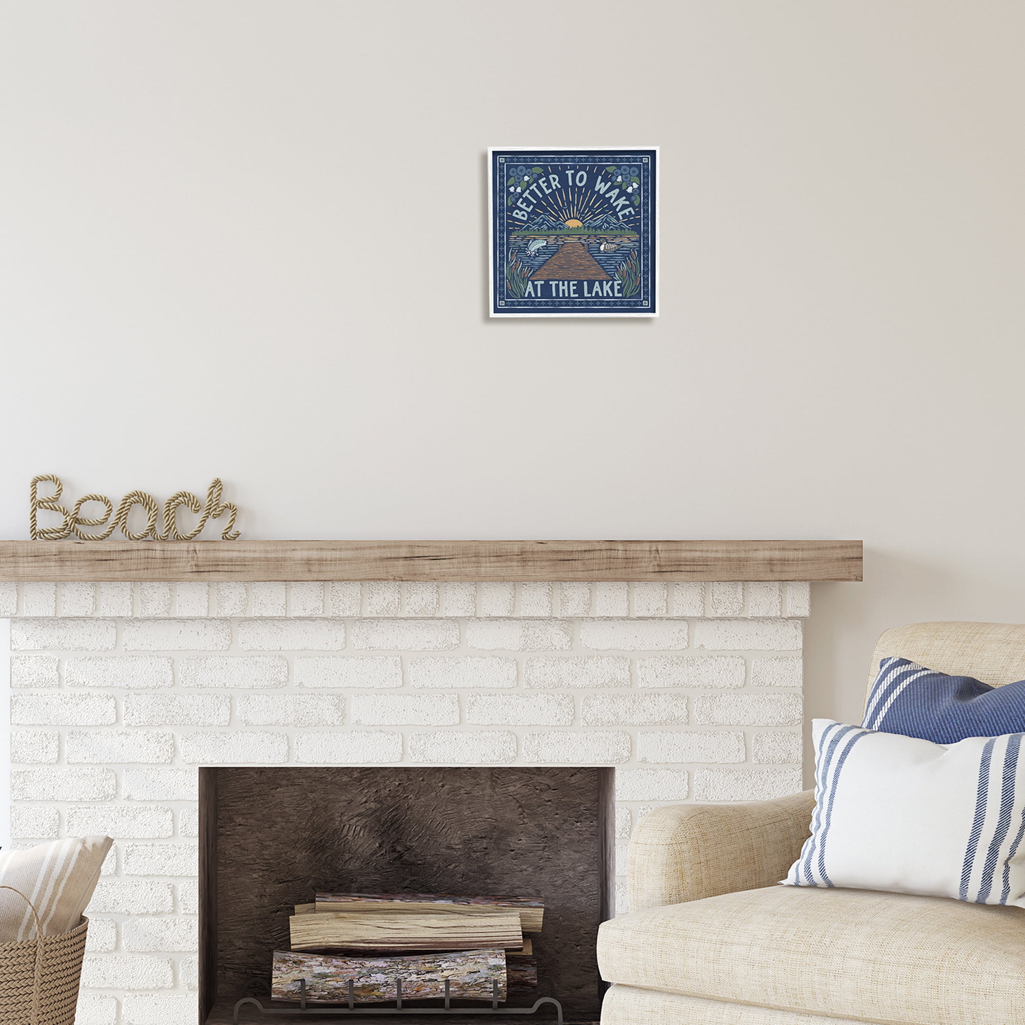 Stupell Industries Blue Wake at Lake Phrase Nature Painting White Framed Art Print Wall Art, 12 x 12