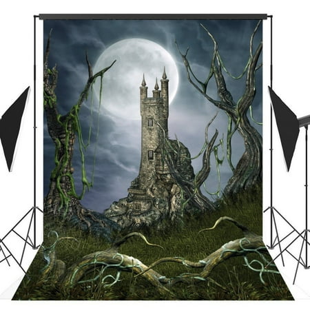 Image of GreenDecor 5x7ft Halloween Horror Nights Moon Mysterious Castle Costume Party Masquerade Series Photo Backdrops Studio Background Studio Props