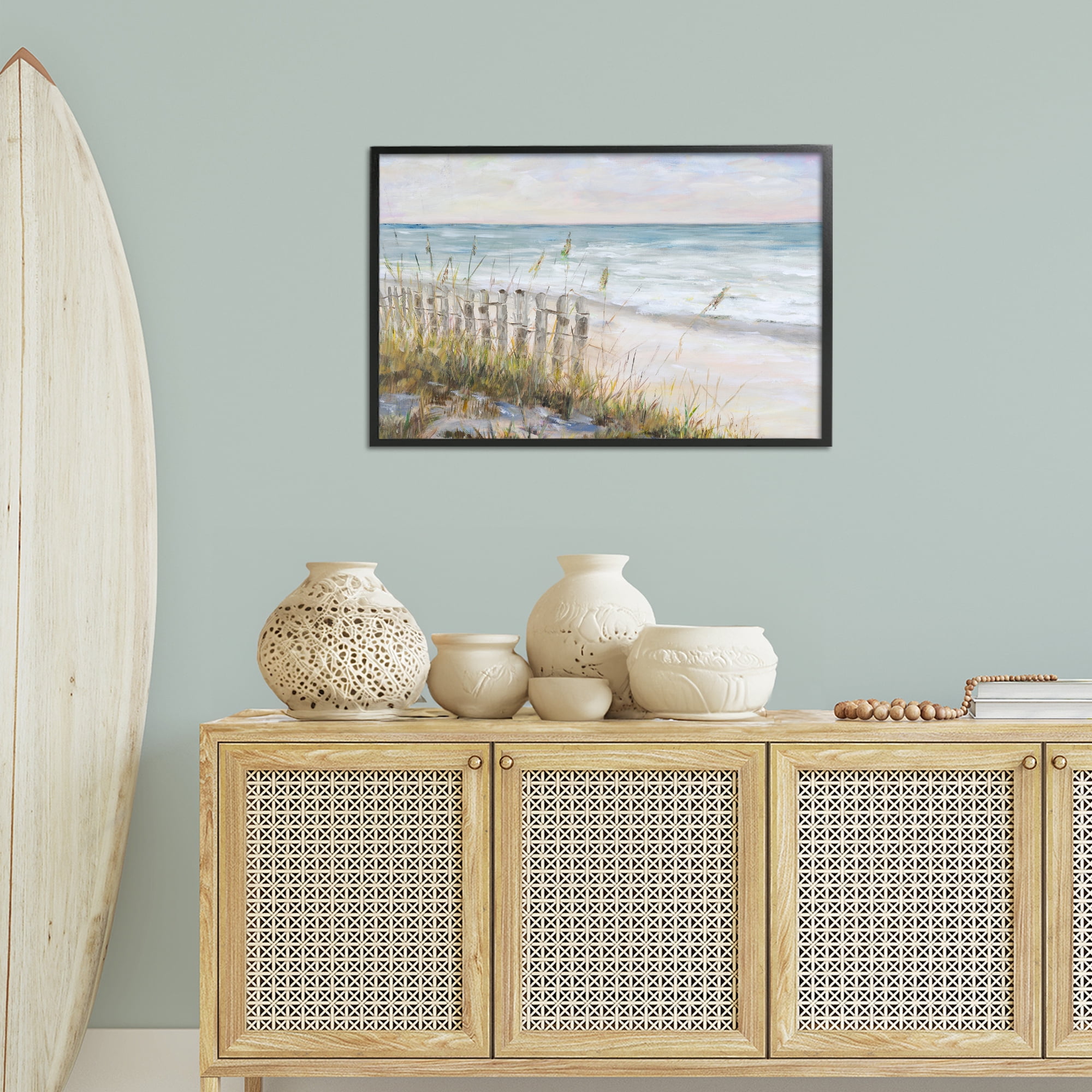 Stupell Industries Beach Tide Pools Landscape Painting Black Framed Art Print Wall Art, 30 x 20