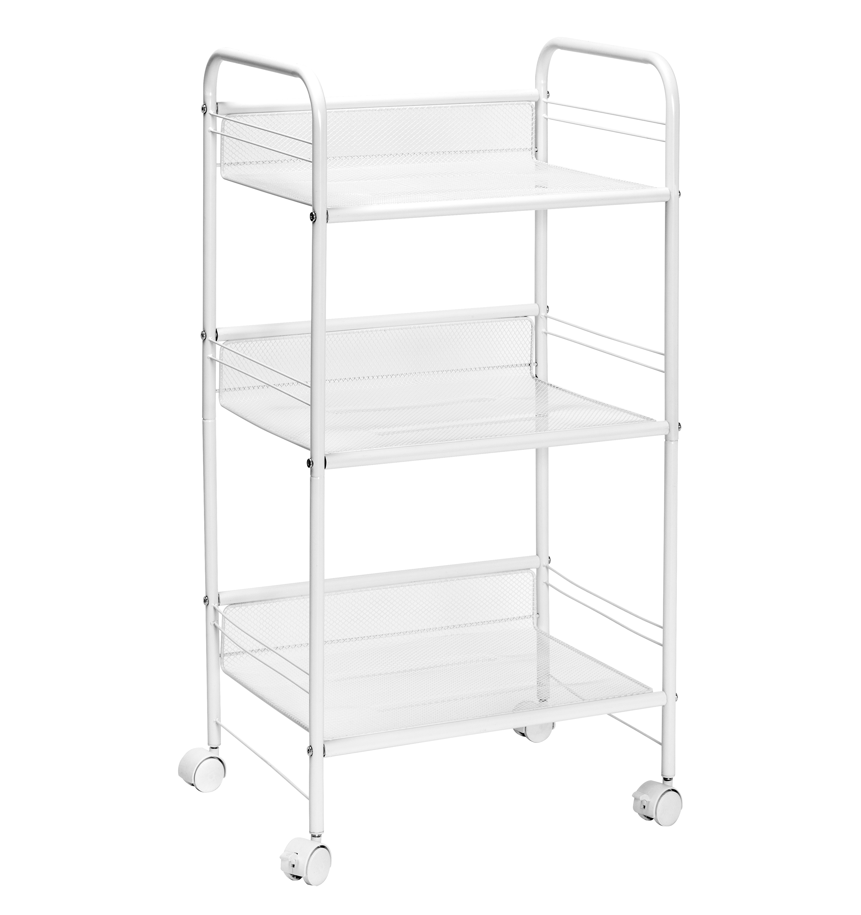 Honey-Can-Do 3-Tier Rolling Steel Wire Storage Cart with Lockable Wheels, White - image 4 of 8