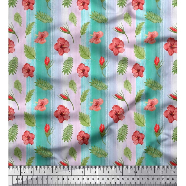 Soimoi Tissu en Poly Georgette Vert Imprimé Feuilles et Fleurs au Mètre 42 Pouces de Large