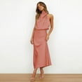 thumbnail image 4 of IDOPIP Women's Elegant Sleeveless Satin Dresses Halter Mock Neck Elastic Waist Cocktail Party Dress, 4 of 8