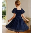 thumbnail image 6 of Aideaone Girls Chiffon Dress Flutter Ruffle Short Sleeve Kids Square Neck Frocks Navy Blue 6-13Y, 6 of 8