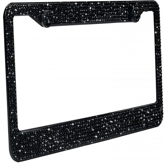 LAMIRO 1 Pack Handcrafted Black Crystal Premium Stainless Steel License Plate Frame