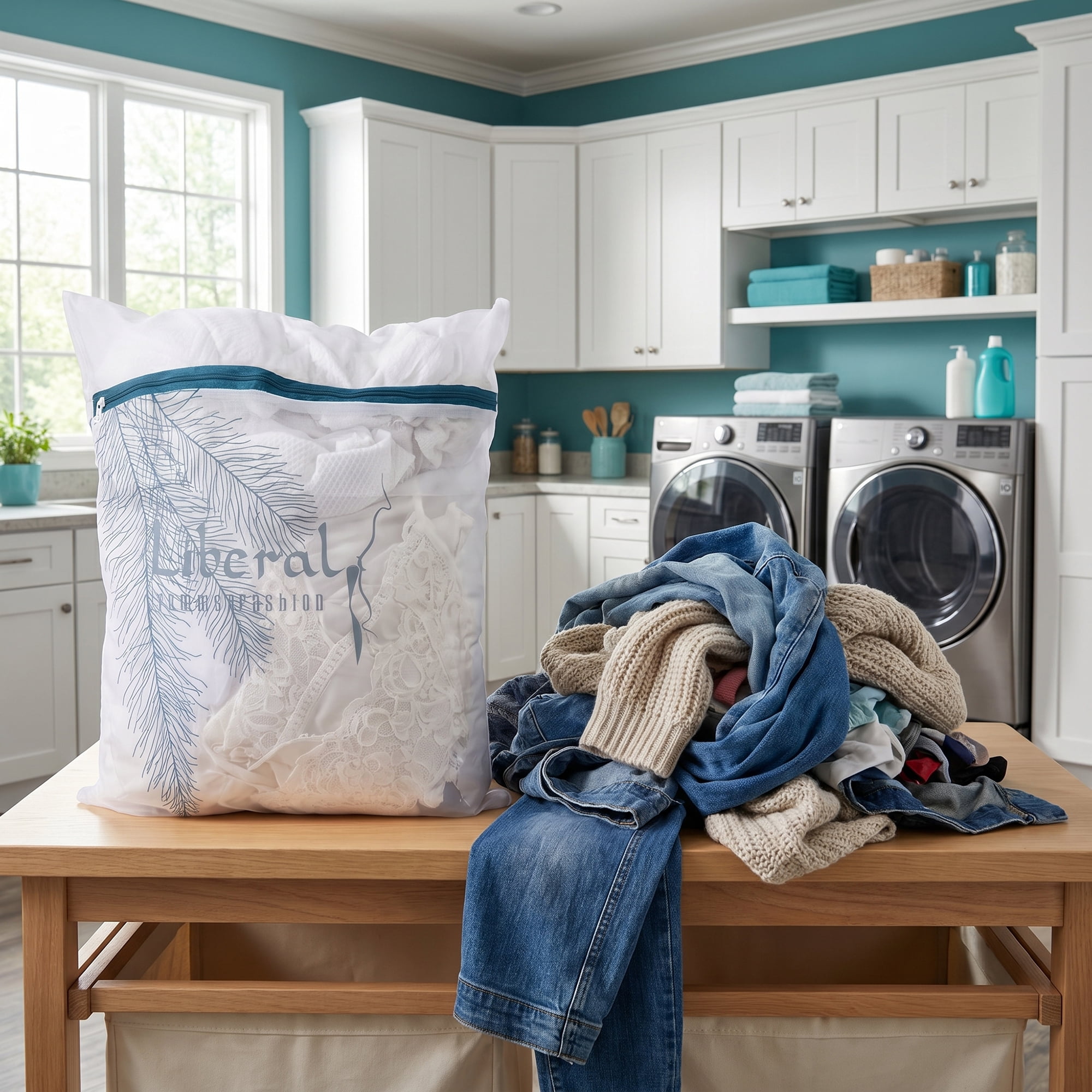 Unique Bargains 2Pcs Mesh Laundry Bags for Delicates Protect Garments White 19.7" x 23.6"