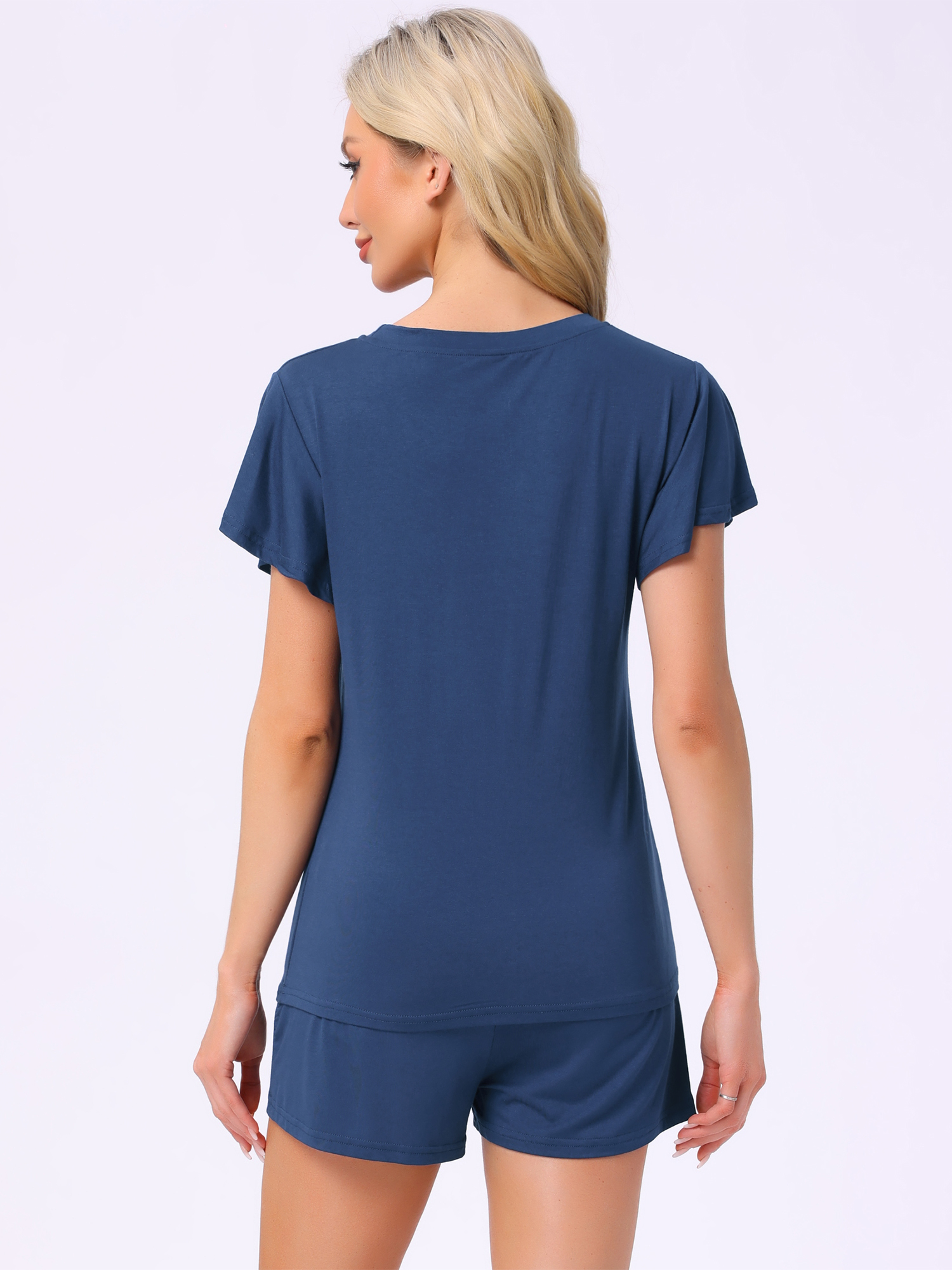 DARING DIVA Lounge Set Flounce Pajama Set Soild Sleepwear Top 3XL Navy