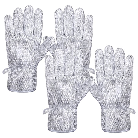 THLKIF 2 Pairs Non-Scratch Wire Dishwashing Gloves, Flexible Metal Steel Wool Scrubber Cloths, Waterproof and Resistant to Hot Water, Oil, and Cold
