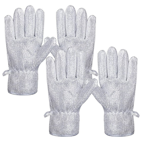Gants Récurants pour Vaisselle en Fil Non Abrasif, Gants de Vaisselle avec Récurant, Linges à Vaisselle en Laine d'Acier Métallique Flexibles, Imperméables et Anti-Huile, 2 Paires, 10,62 X 5,11 Po (Blanc)