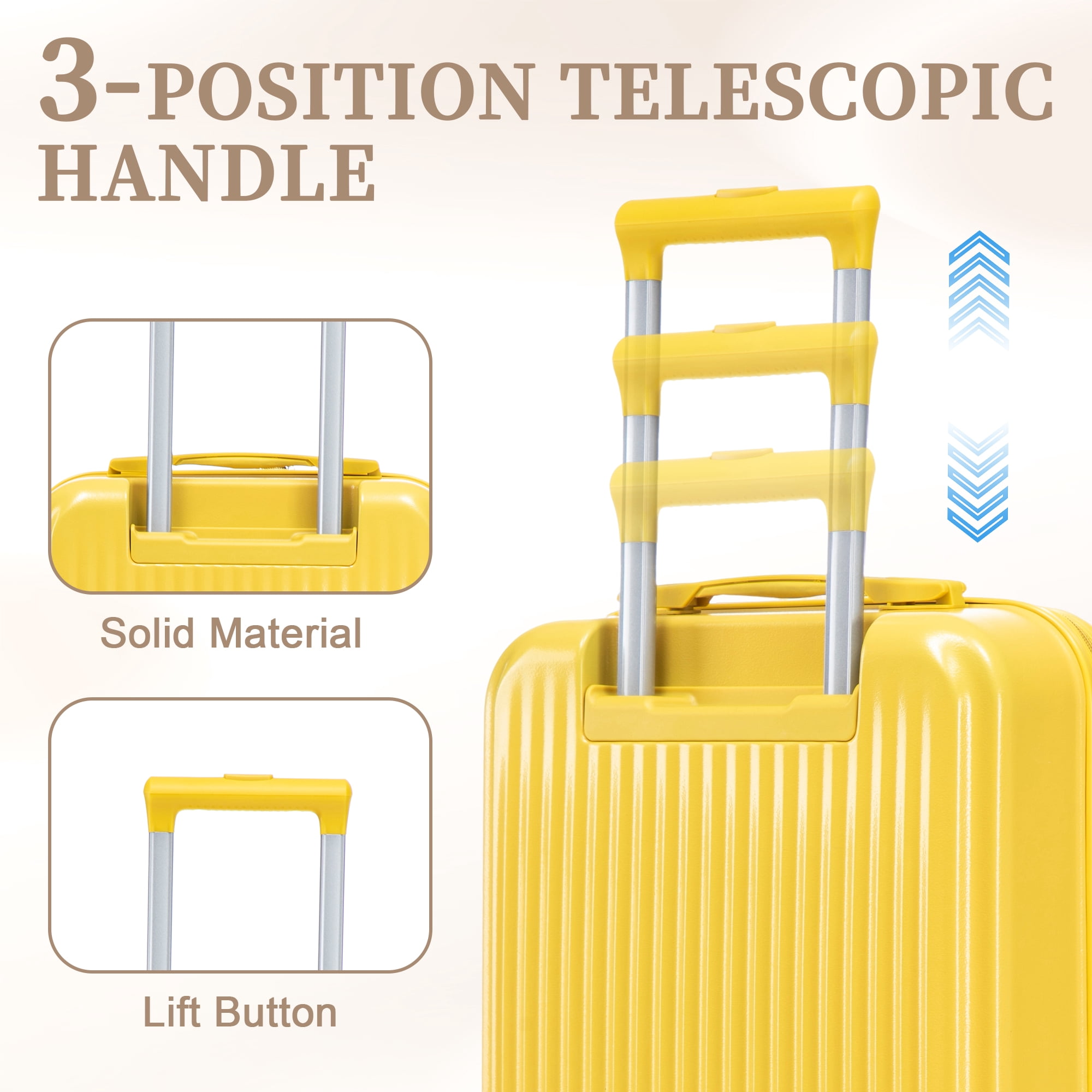 Alvantor 2 Piece Spinner Luggage Set, ABS Hardshell Front Opening Suitcase Set with Combination Lock and Cosmetic Case,14"/20" Yellow