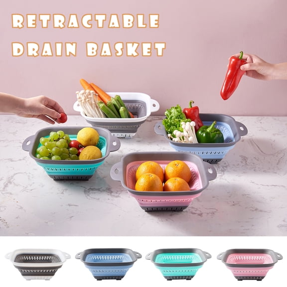 Wovilon 2 Pack Collapsible Colander, Round Foldable Sieve for Spinach Carrots, Collapses Flat for Easy Storage, Must Have Tool for Home Cooking Meal Prep