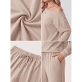 thumbnail image 2 of JWD Women's Off Shoulder 2 Piece Knit Matching Set Long Sleeve Pullover Top with Drawstring Wide Leg Pants Oatmeal L, 2 of 6