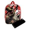 Jurassic World Backpack Red 15" Dinosaurs T-Rex & Sliding Pencil Case Set