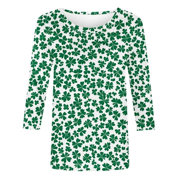 FDGIU Women's St. Patrick's Day Graphic Tee - Short Sleeve Crew Neck Comfort Fit Shamrock Print