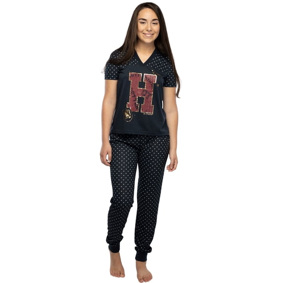 Harry Potter Juniors' Fit Pajama H is for Harry Gryffindor Hogwarts 2 Piece Short Sleeve Sleep Shirt Jogger Pant Set