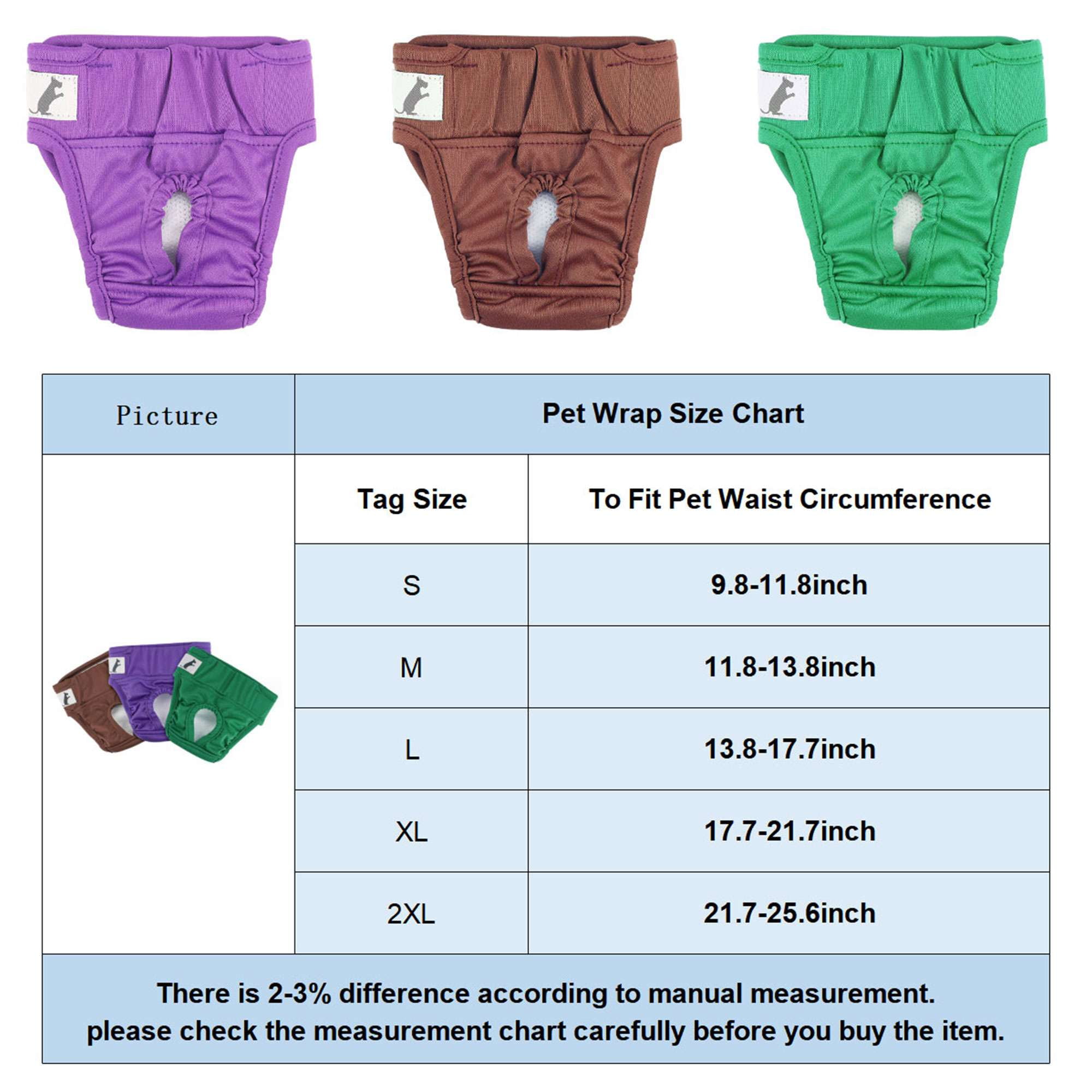 PULLIMORE Reusable Washable Dog Diapers Pack of 3, Thickened Highly Absorbent Pet Physiological Pant for Small Medium Female Dogs