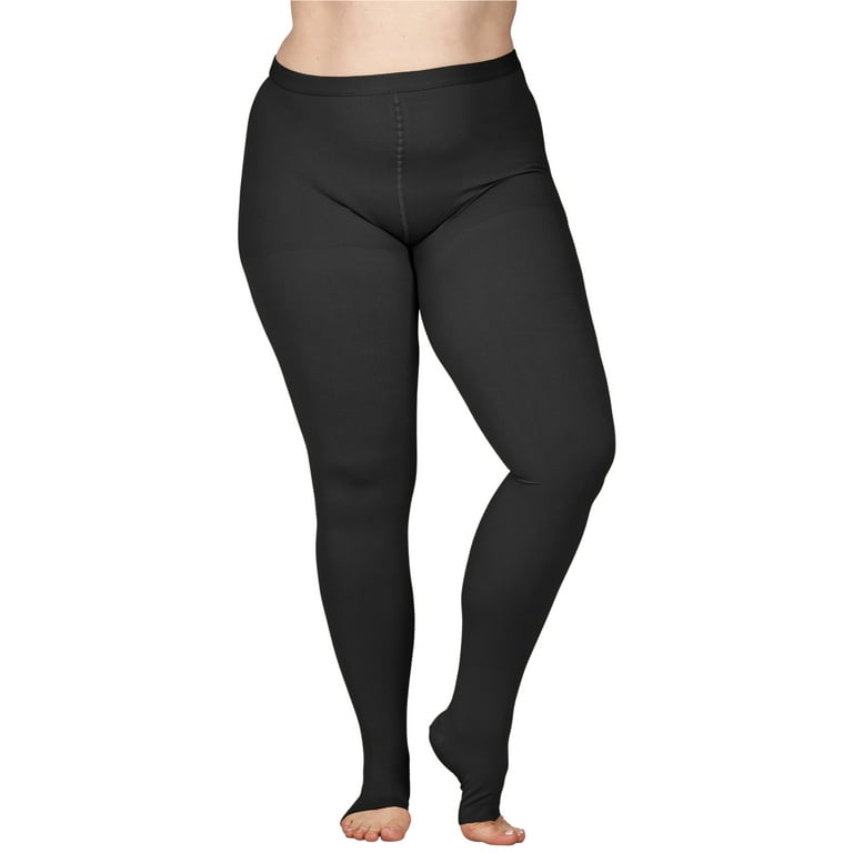 Womens Compression Tights with Open Toe 20-30mmHg for Lymphedema - Black, XL  
