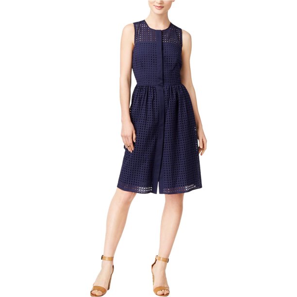 maison Jules Vestido recto de algodón con botones para mujer, azul, pequeño