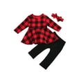 thumbnail image 5 of 3Pcs Set Christmas Toddler Kids Long Sleeve Plaid O-Neck Pullover Blouse Tops Trousers Headband Girls Xmas Clothing, 5 of 5
