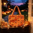 thumbnail image 5 of Cute Fuzzy Pumpkin Halloween Tote Bag,Frayed Jack-O-Lantern Knitted Storage Basket Bag for Holiday Treat Display Home Party Decor, 5 of 5