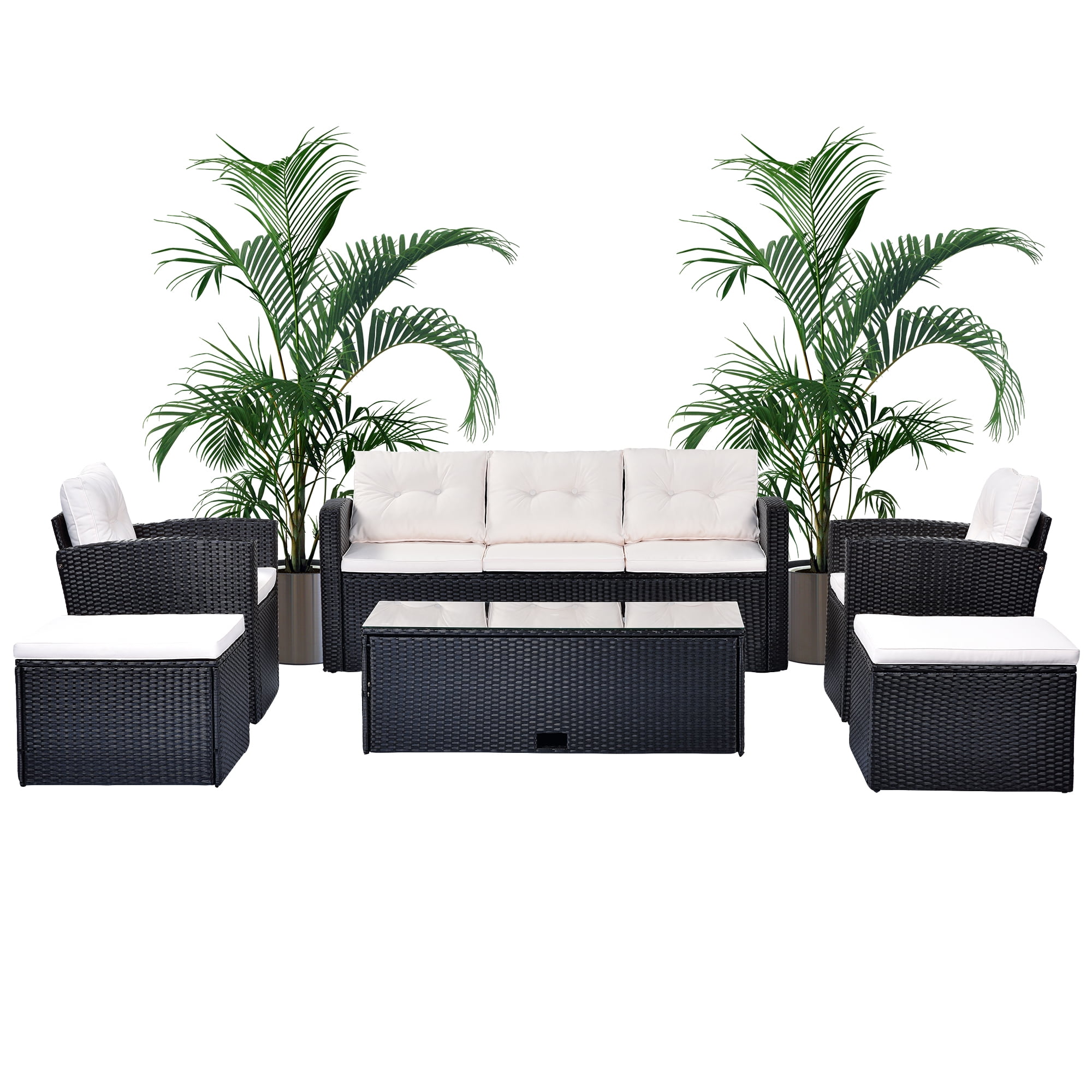 PUDO 5 Piece Small Patio Furniture Conversation Rattan Wicker Outdoor