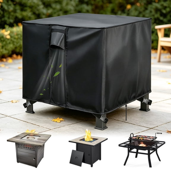 Fire Pit Cover, All Weather Patio Fire Pit Table Cover with Air Vents & Adjustable Drawstring, Weatherproof Outdoor Protector(36.2"x36.2"x24")