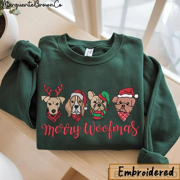 Embroidered Merry Woofmas Sweatshirt, Merry Christmas Sweater, Christmas Dog, Xmas Gift For Dog Lover, Dog Mom Sweater, Funny Christmas Gift