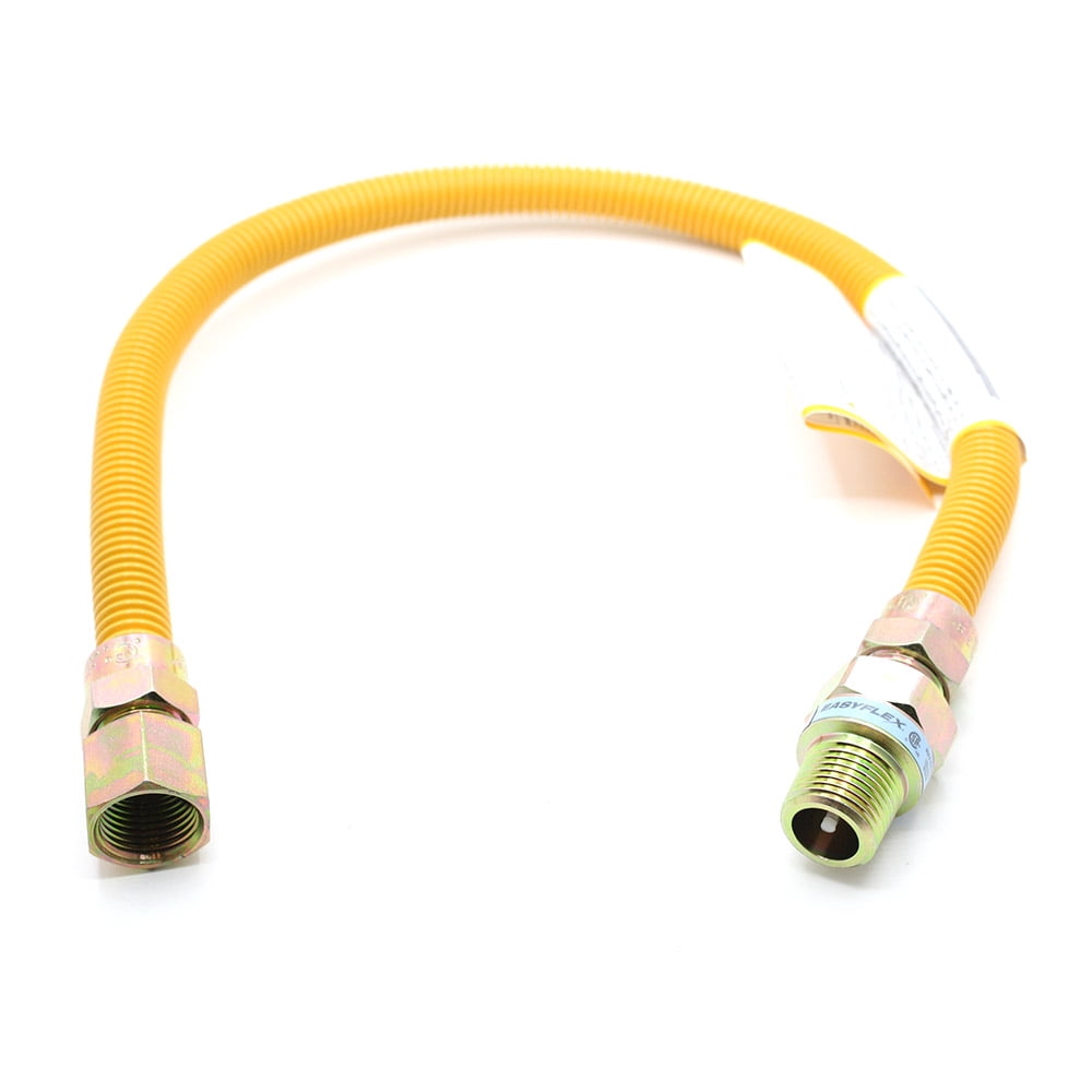 Thrifco 4408689 1/2 Inch OD X 3/8 Inch ID - 1/2 Inch MIP x 1/2 Inch FIP 18 Inch Long Yellow Epoxy Coated Stainless Steel Flexible Gas Connectors with EFV (Gastop)