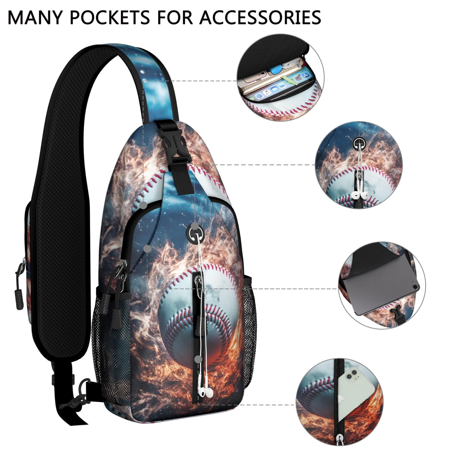 Sports Sling Backpack for Kids and Teens – Water-Resistant Crossbody Shoulder Bag with Adjustable Reversible Strap, Anti-Theft Pocket, Breathable Back, Perfect for Baseball, Football, Soccer Players