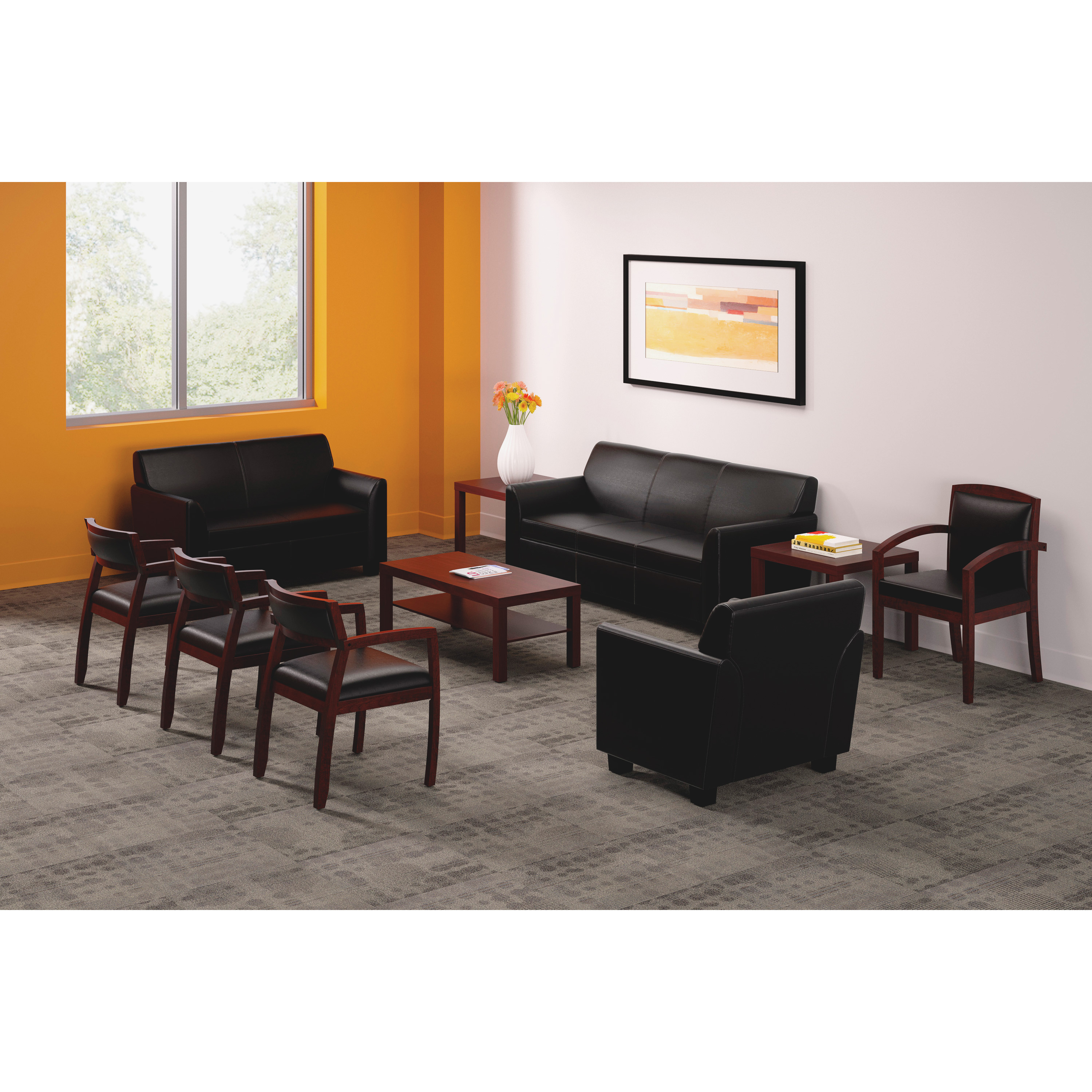 basyx VL850 Series Wood Guest Reception Waiting Room Chair, Black Leather Upholstery w/Mahogany Veneer - image 4 of 5