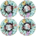 thumbnail image 2 of Shower Caps,Pioneer Flower Floral Print Pattern Waterproof Shower Cap for Women 4 Pieces,Double Reusable Hair Cover for Shower PEVA Elastic Stretch Hem, 2 of 7