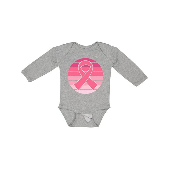 Inktastic Breast Cancer Pink Ribbon Retro Girls Long Sleeve Baby Bodysuit