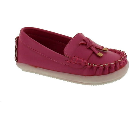

VIA PINKY BECCY-62B Children Girl Comfort Slide On Moccasin Top Flat Loafers Fuchsia 7