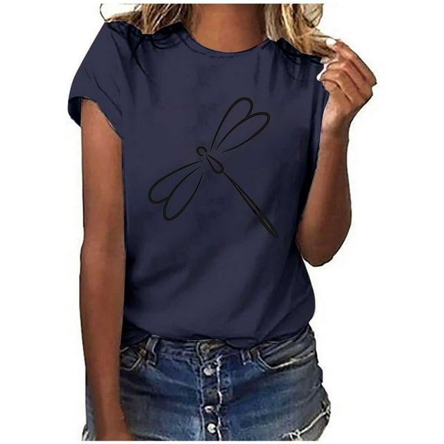 SMihono Femmes Tops Été Habillé Casual Femmes Mode Été Col Rond Loisirs Manches Courtes Impression Tops Oversize T-shirt for Women